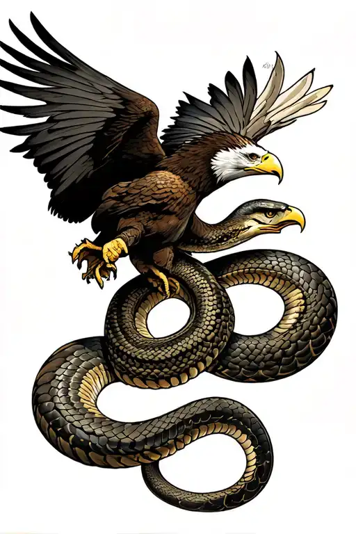 Tradional American Eagle Fighting Snake