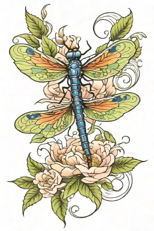 Dragon Fly With Flower Blooming