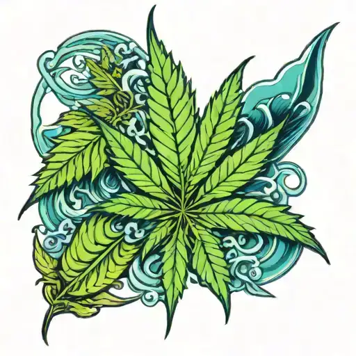 Cannabis Leaves And Ocean
