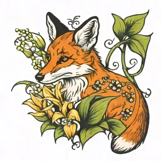 Fox Looking Up At A Lilly Of The Valley Flower