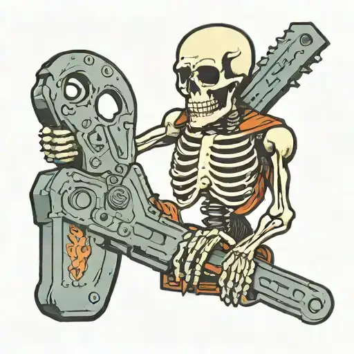 Skeleton Holding A Chainsaw