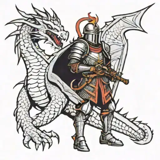 Knight With Sword Fighting Dragon