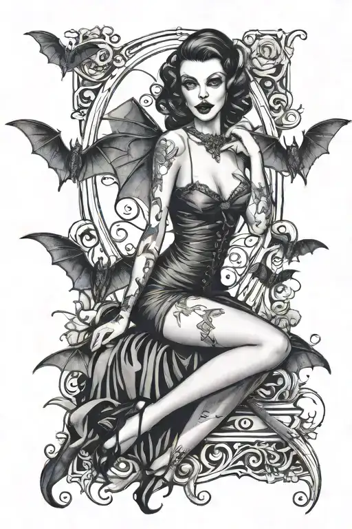 Gothic Vampire Pin Up Girl With Bats Sexy Pose