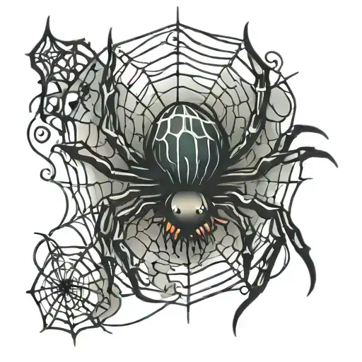 Spider And Spider Webs Hanging