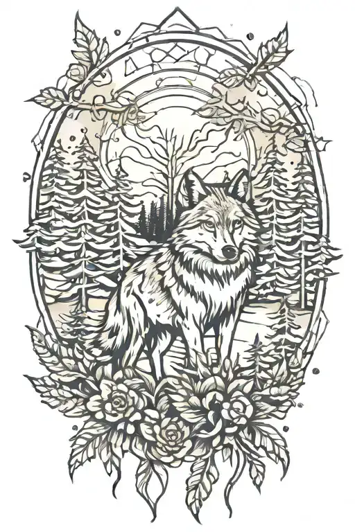Wolf And Pine Forest