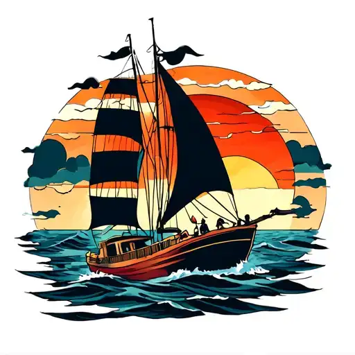 Boat Sailing Towards A Sun Setting