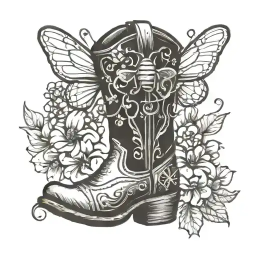 Cowboy Boot With Bee And 6