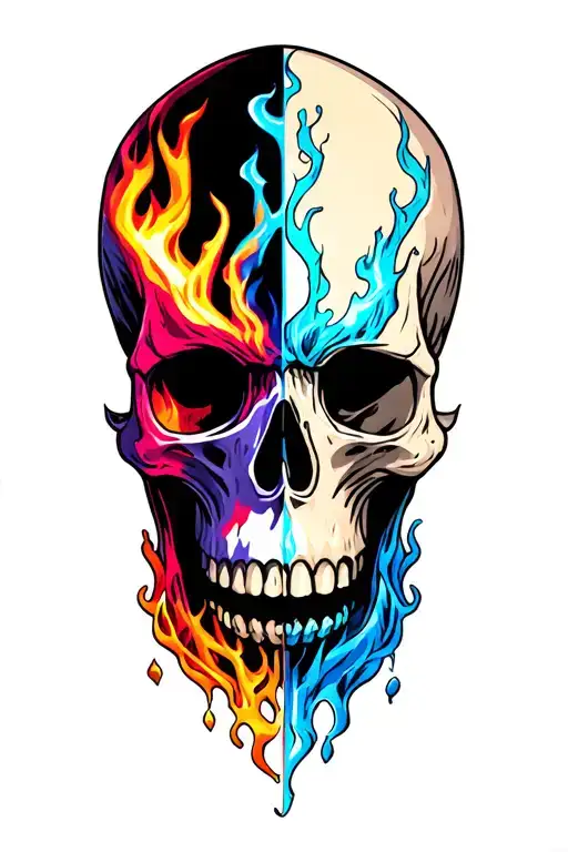 Half Fire Half Ice Skull