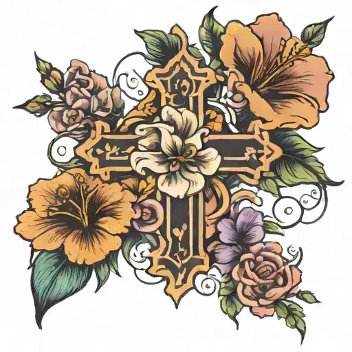 Birth Flowers With A Cross Surrounded