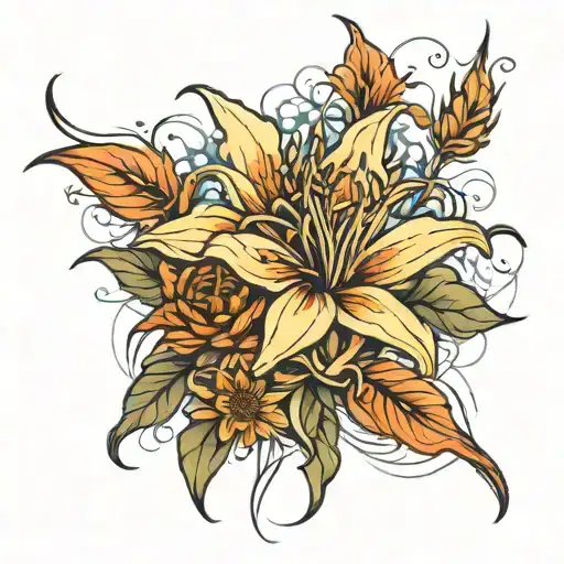 Spider Lily And Sunflower Blooming