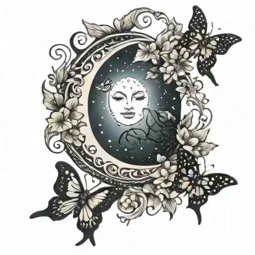 Crescent Moon With Butterflies Inside Shaping It