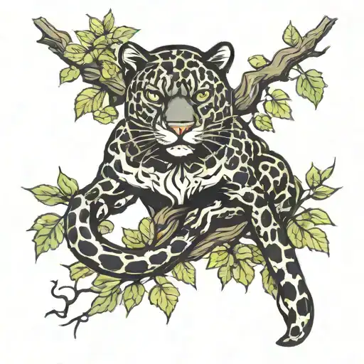 Panther And Snake On A Tree