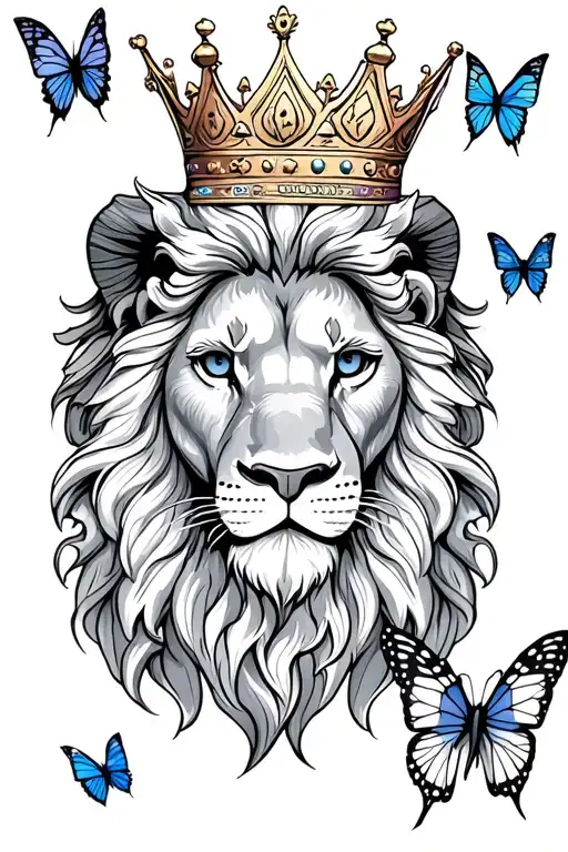 Lion With Crown And Butterflies
