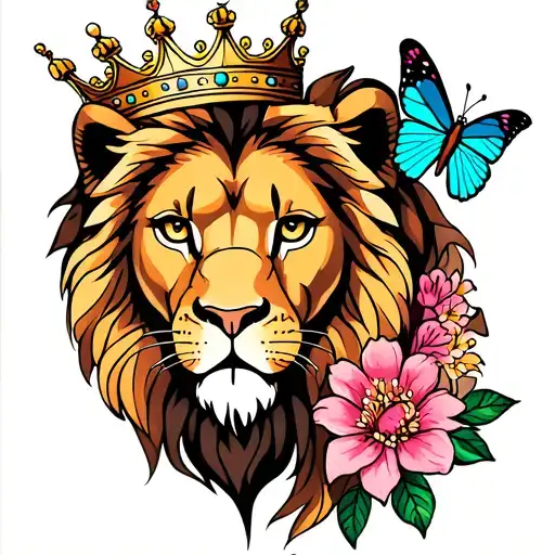 Lion With Crown Butterfly And August Flower