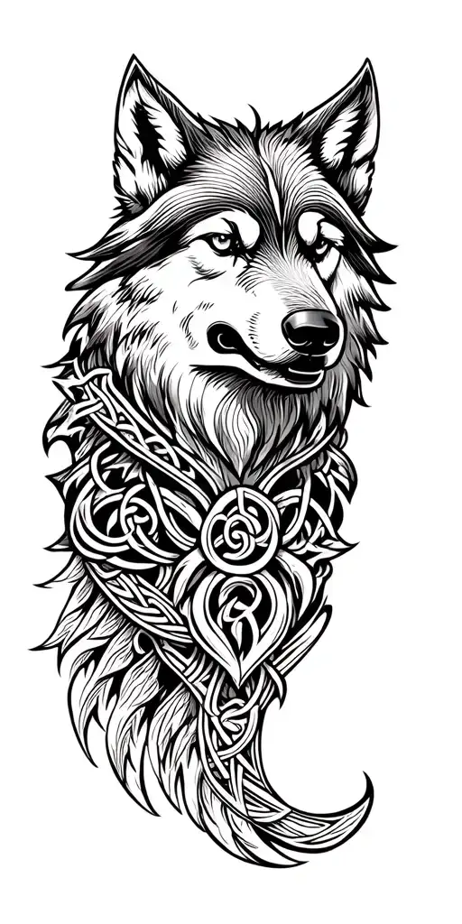 Celtic Wolf With Amour Tribal