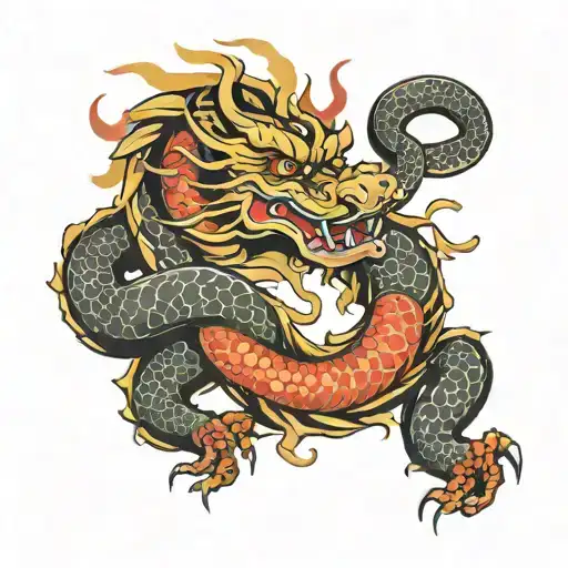 Chinese Dragon Wrapped Around Chinese Writing