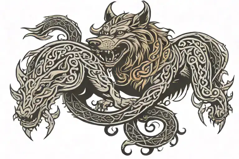 Viking Fenrir Whit Runes And Snake