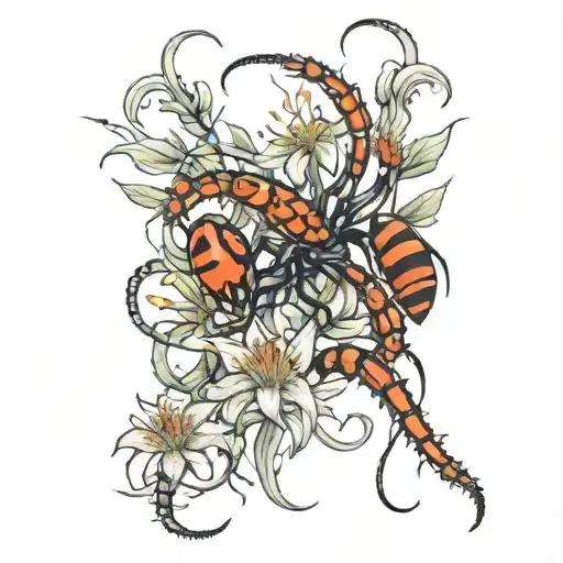 Centipede And Spider Lilies Intertwined