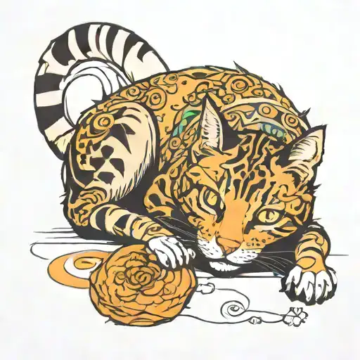 A Cat Lying On The Ground And Drawing On A Paper