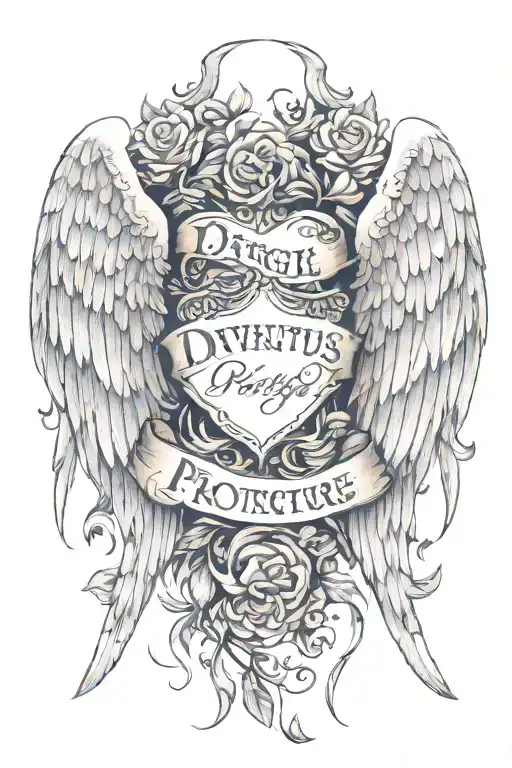 Angel Wings With The Words Divinitus Protegere