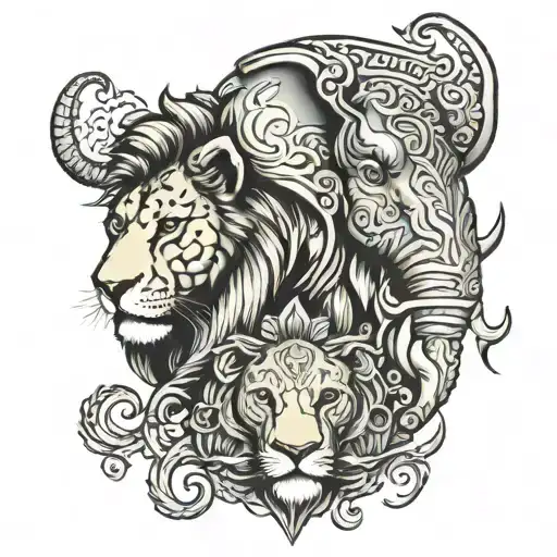 Lion And Elephant Head