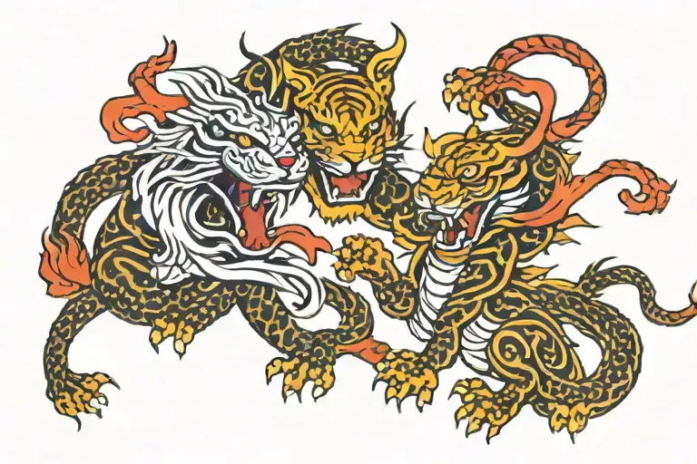 South Korea Flag Intertwined Dragon And Tiger