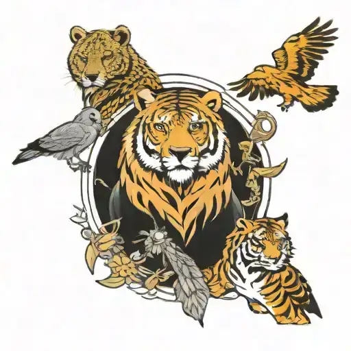Peregrine Falcon Bear And Tiger Surrounded