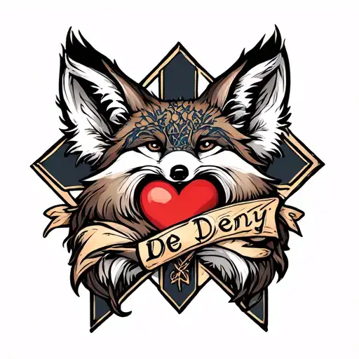 A Cross With A Heart Inside With The Name Deny And A Fox Wrapped Around The Cross