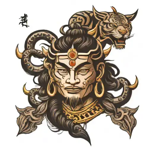 Shiva Face Trishul Veena Tiger Face