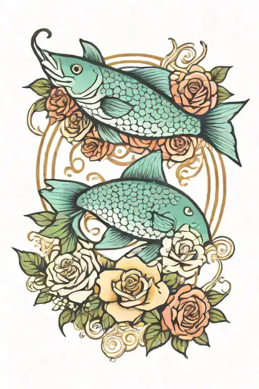 Pisces Zodiac Sign With 5 Roses