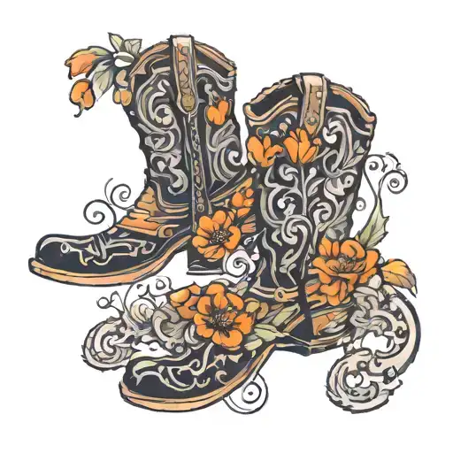 Cowboy Boot With Poppies And Marigold Flower Inside