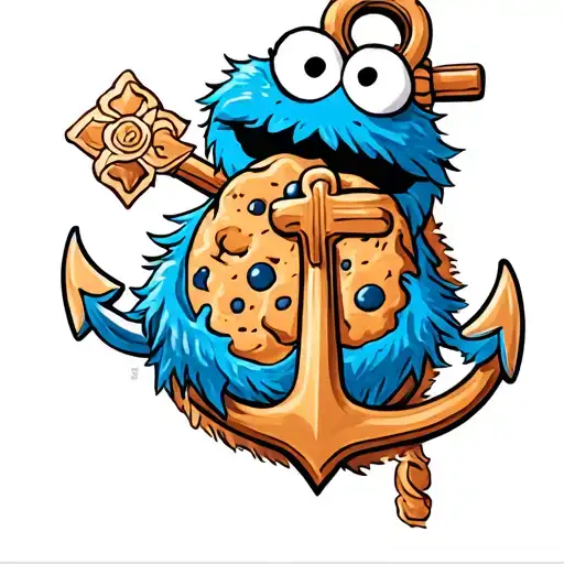 Cookie Monster Tattoo With A Anchor Cross