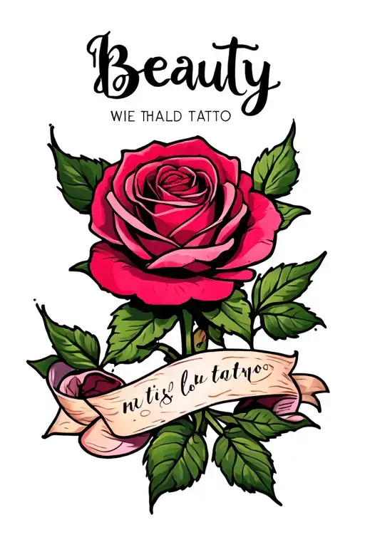 The Word Beauty With A Rose