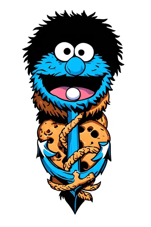 Cookie Monster With An Anchor Intertwined