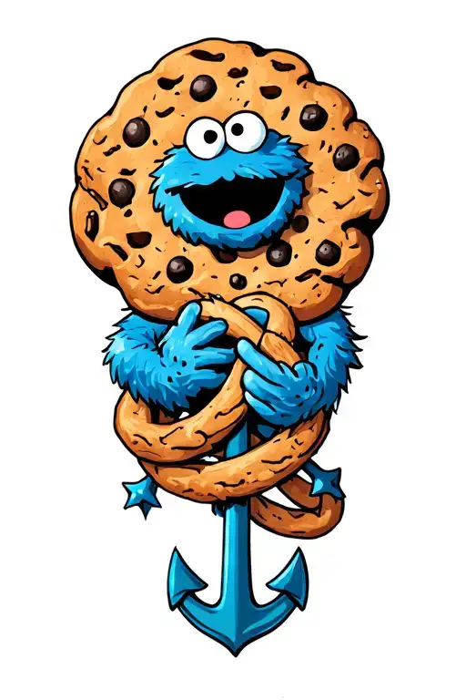 Cookie Monster With An Anchor Intertwined