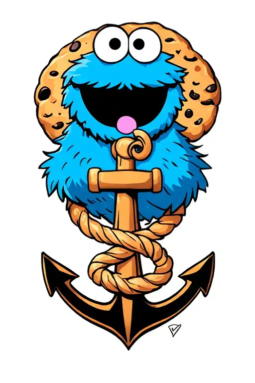 Cookie Monster With An Anchor Intertwined