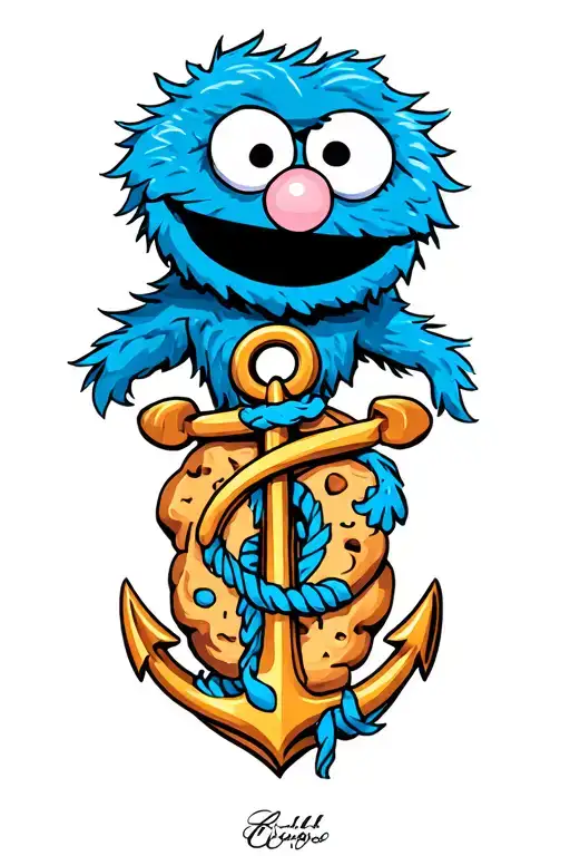 Cookie Monster With An Anchor Intertwined