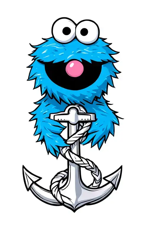 Cookie Monster With An Anchor Intertwined