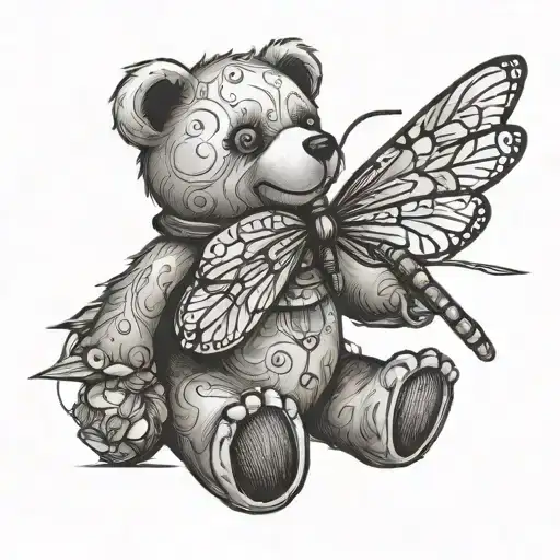 Teddy Bear Trying To Catch Dragonfly