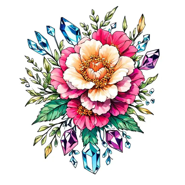 Floral Design With Crystals Growing