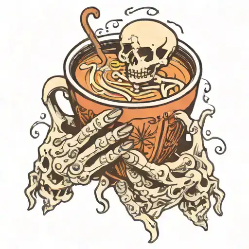 Skeleton Hands Holding Latte Cup