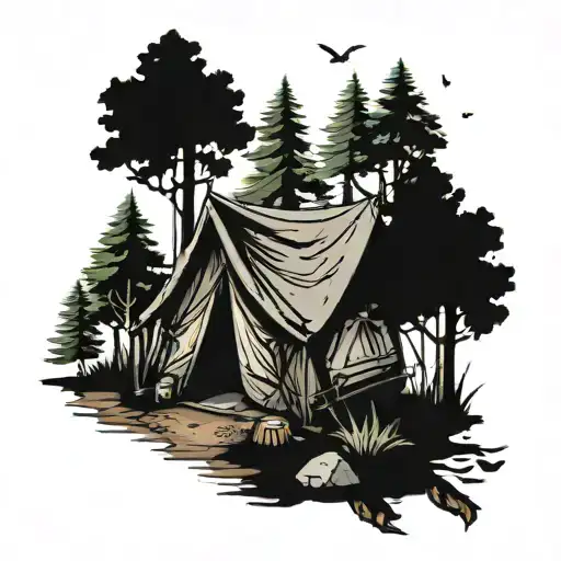 Camp Tent In Forest