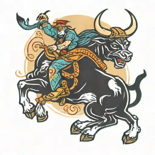 Cat Riding A Bull