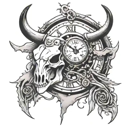Bull Skull Broken Clock