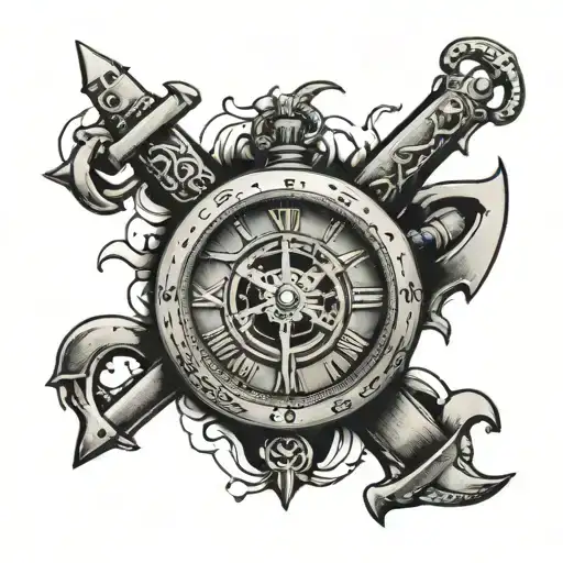 Damaged Watch With Ship's Anchor On The Back