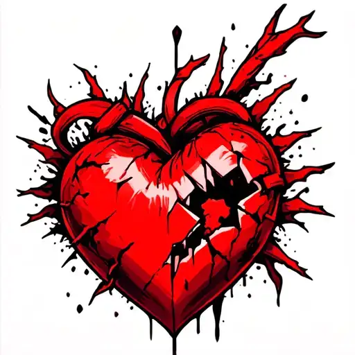 Red Broken Heart Tearing Open