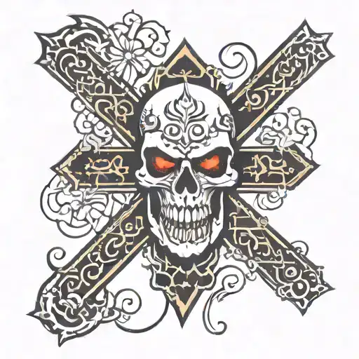 Black Upside Down Cross With Demon Holding