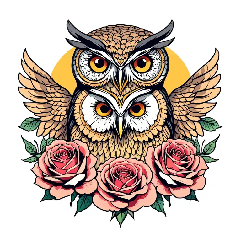 Buho With Two Rosas And Relag Anten The Center Dos Figures