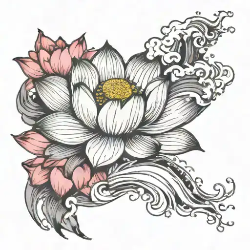 Lotus Flower Growing From Rough Waves Crashing