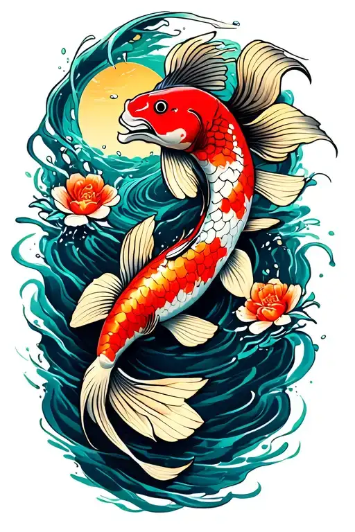Koi Fish Swimming Upstream